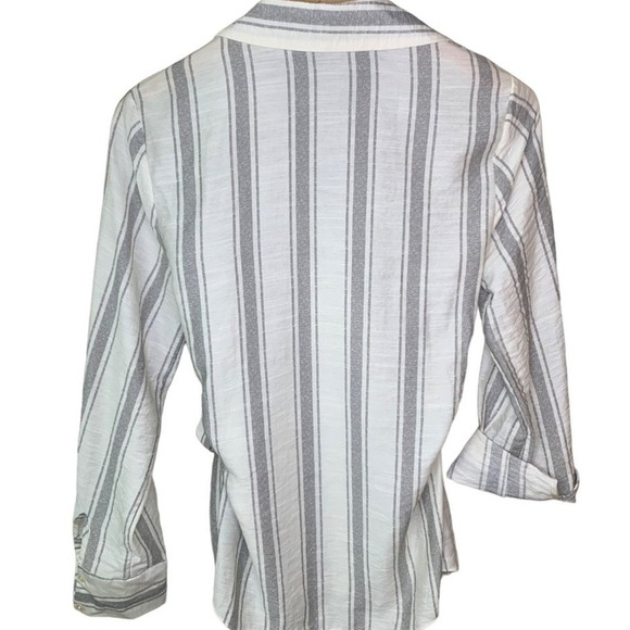 Primark Top Women's Size 2 Wrap Top Cream and Gray Cuffed Light Academia - Picture 2 of 4